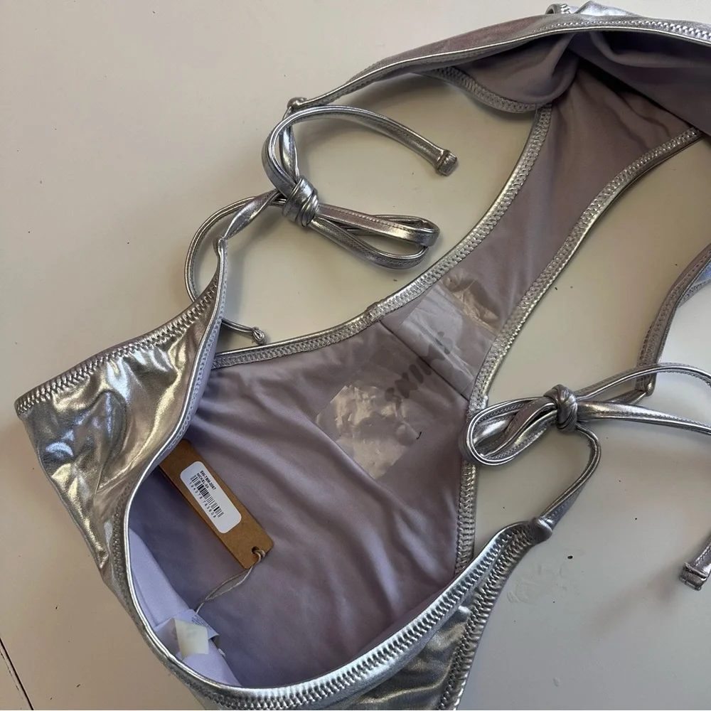 NEW Skims Metallic Swim Dipped Tie Bottoms Sz 3XL in Nickel